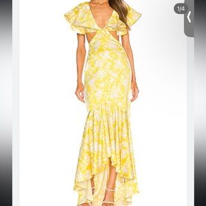 Michael Costello Yellow Floral High Low Dress